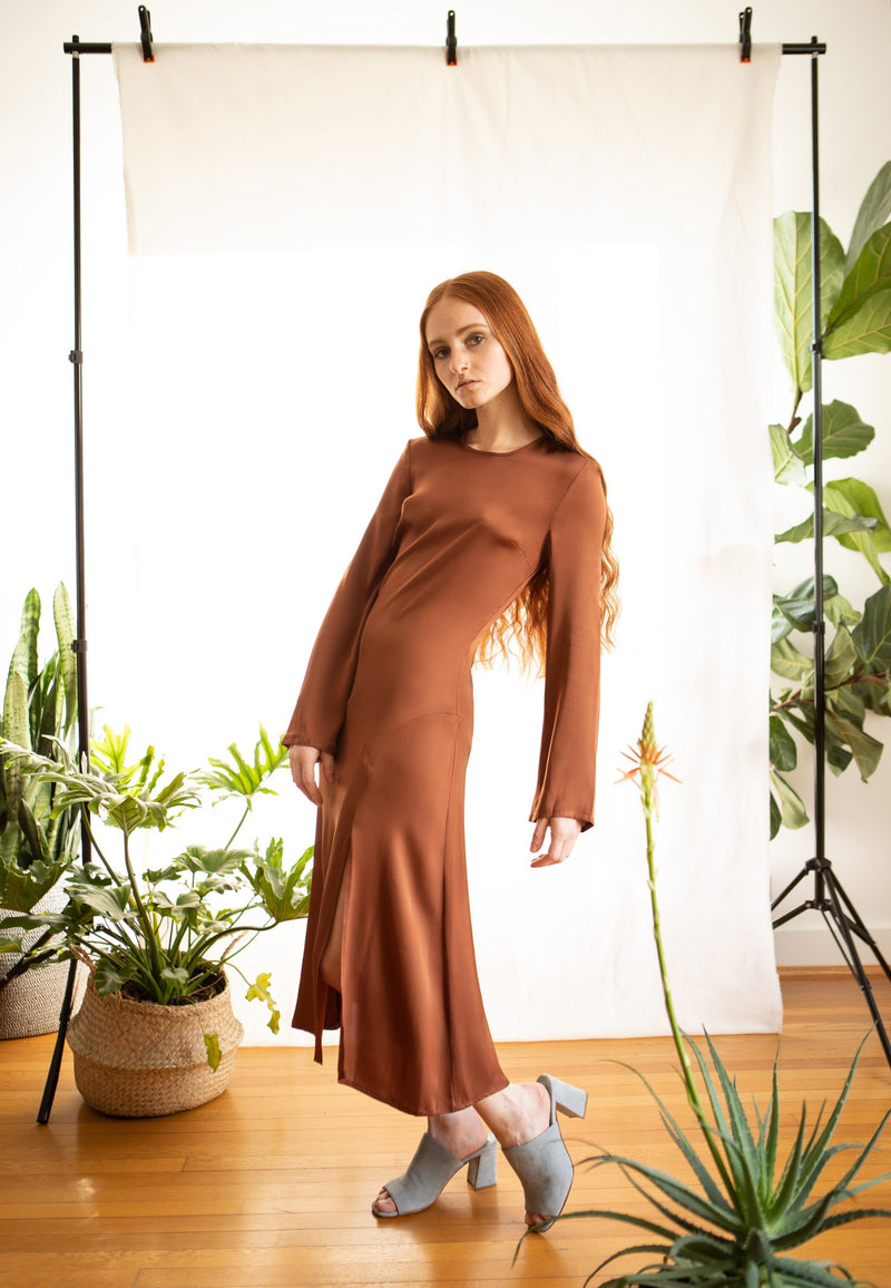 Nina Dress / Sugar Almond Brown Silk - ourCommonplace