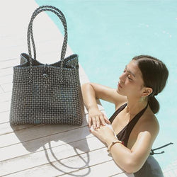 Toko Bazaar Woven Tote Bag - In Navy & White - ourCommonplace