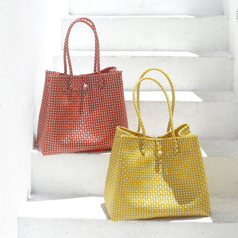 Toko Bazaar Woven Tote Bag - In Mustard Yellow & White - ourCommonplace