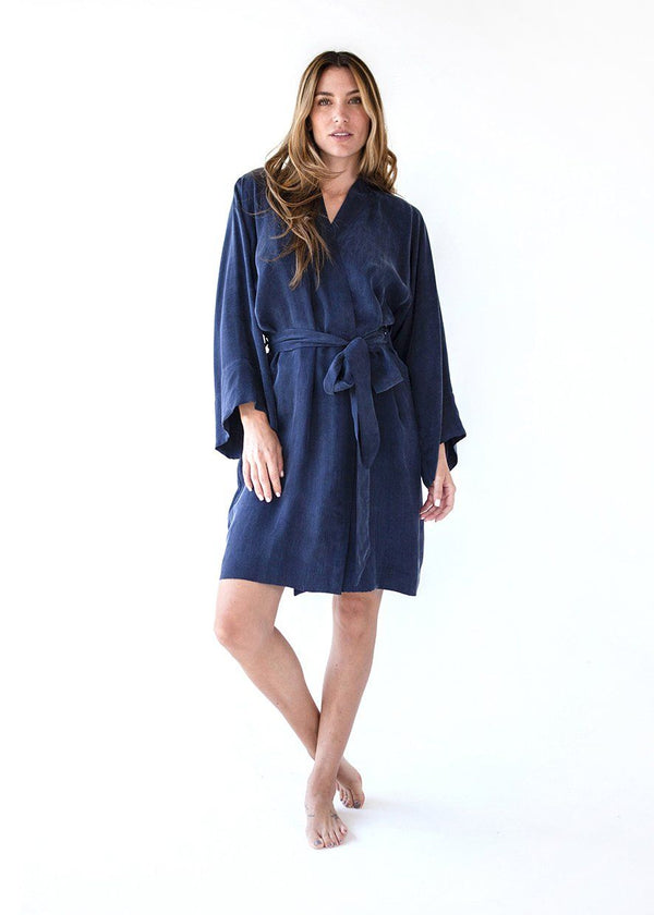 Midnight Blue Mini Kimono Robe - ourCommonplace
