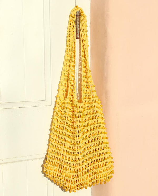 Karma Wooden Beads Crochet Bag in Pale Yellow - ourCommonplace