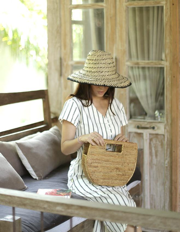 Balinese Pecatu Bucket Straw Hat, in Black - ourCommonplace