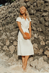 ARYA Safari Linen Midi Dress, in Off White - ourCommonplace