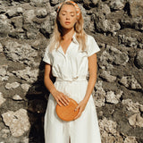 ARYA Safari Linen Midi Dress, in Off White - ourCommonplace