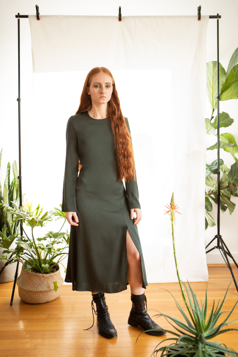Nina Dress / Deep Forest Green Silk - ourCommonplace
