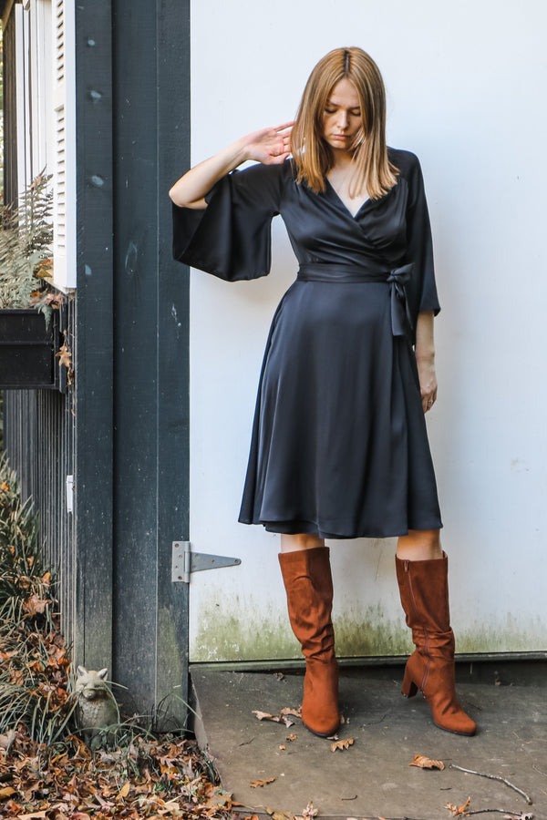 Rhia Kimono Dress / Black Silk - ourCommonplace