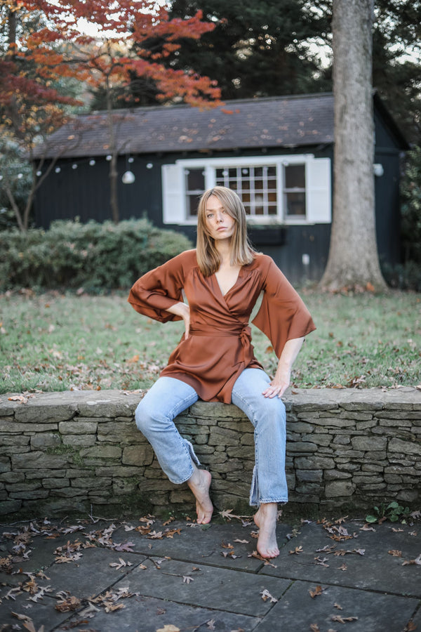 Juno Kimono Top / Sugar Almond Brown Silk - ourCommonplace