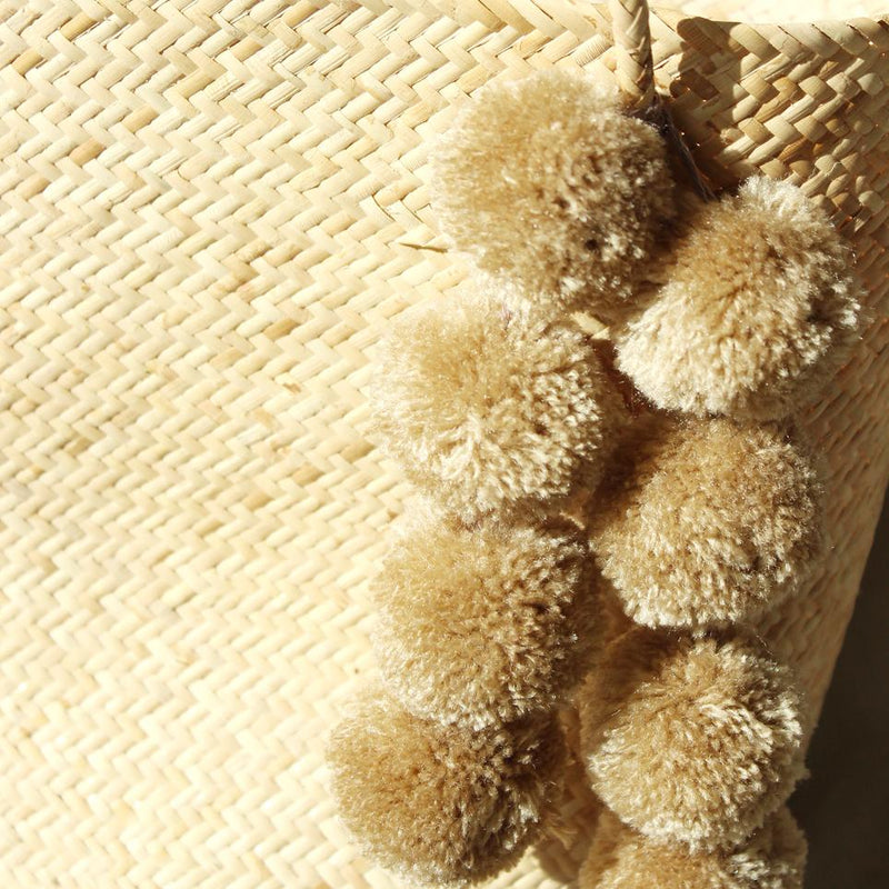 Borneo Serena Straw Tote Bag With Nude Beige Pom-Poms - ourCommonplace