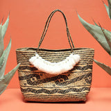 Borneo Medio Straw Tote Bag - Hand Bag With White Roman Tassels - ourCommonplace