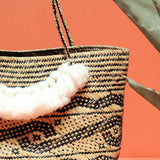 Borneo Medio Straw Tote Bag - Hand Bag With White Roman Tassels - ourCommonplace