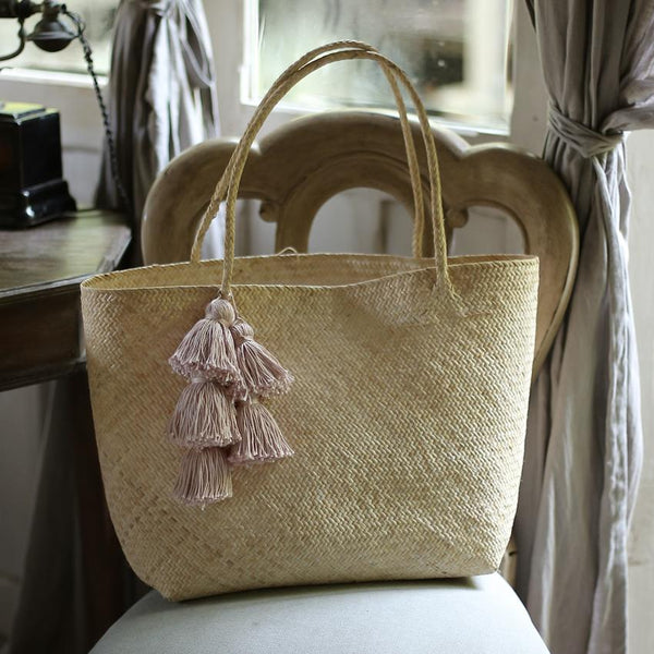 Borneo Sani Straw Tote Bag - With Pale Blush Tassels - ourCommonplace