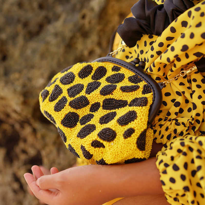 ARNOLDI VENOM Hand-Beaded Clutch, in Black & Yellow - ourCommonplace