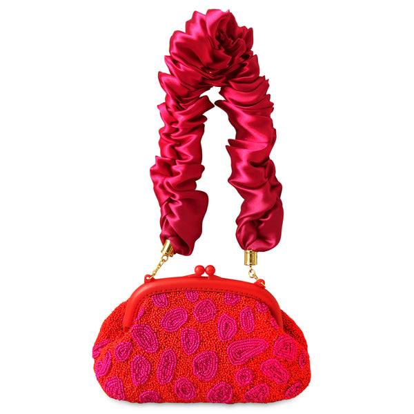 ARNOLDI JEAN Hand-Beaded Clutch, in Red & Pink - ourCommonplace