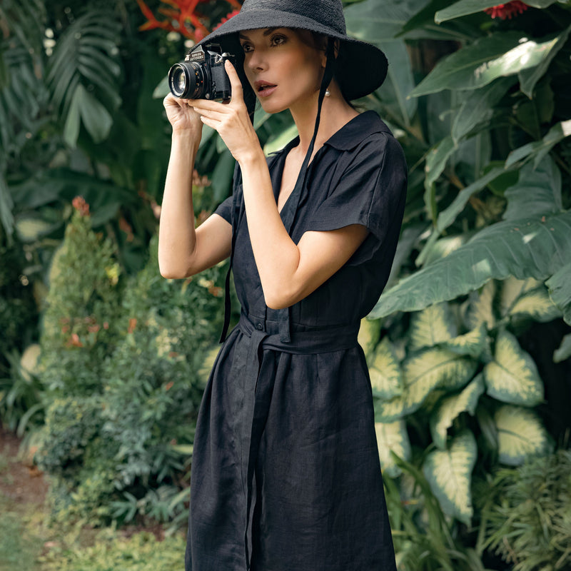ARYA Safari Linen Midi Dress, in Black Small ARYA Safari Linen Midi Dress, in Black Small