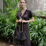 ARYA Safari Linen Midi Dress, in Black - ourCommonplace