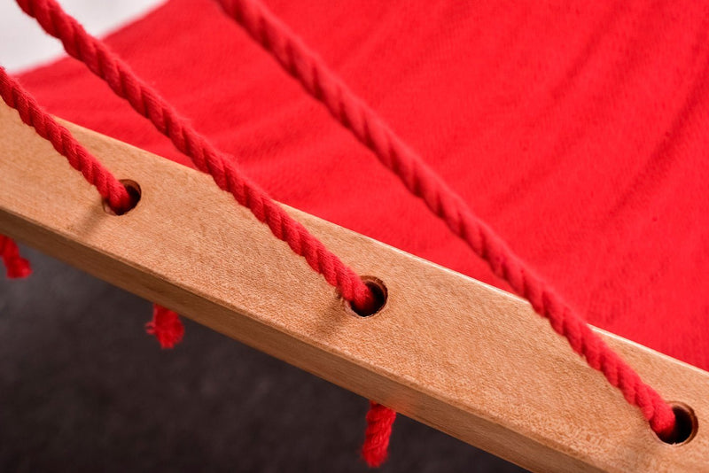 Classic Red Cotton Hammock (Wooden Bar) - ourCommonplace