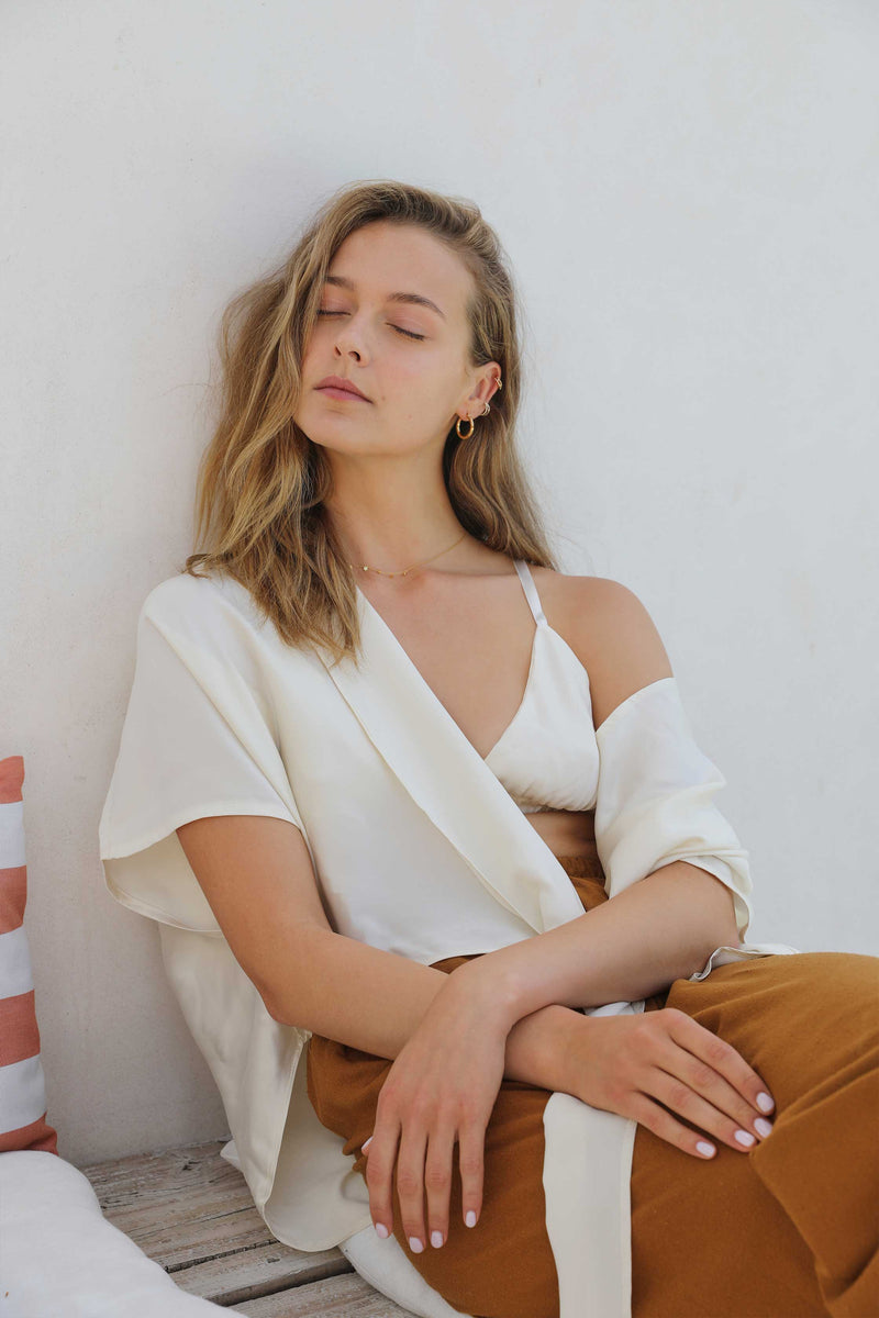 Washed Silk Wrap Blouse In Creme - ourCommonplace