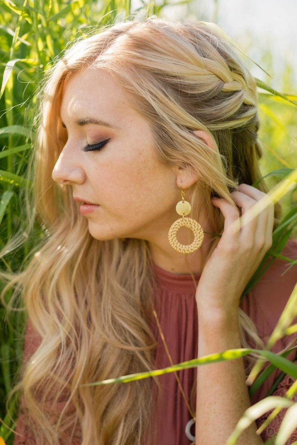 Nam Dinh 16K Gold Plated Natural Rattan (Straw/Wicker) & Buffalo Horns Earrings - ourCommonplace