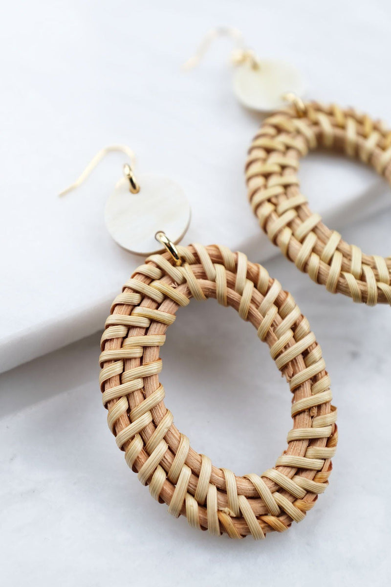 Bien 16K Gold-Plated Brass Buffalo Horn & Rattan Oval Statement Earrings - ourCommonplace