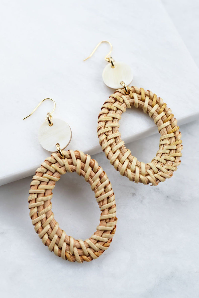 Bien 16K Gold-Plated Brass Buffalo Horn & Rattan Oval Statement Earrings - ourCommonplace