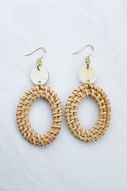 Bien 16K Gold-Plated Brass Buffalo Horn & Rattan Oval Statement Earrings - ourCommonplace