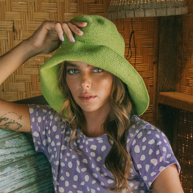 BLOOM Crochet Sun Hat, in Lime Green - ourCommonplace
