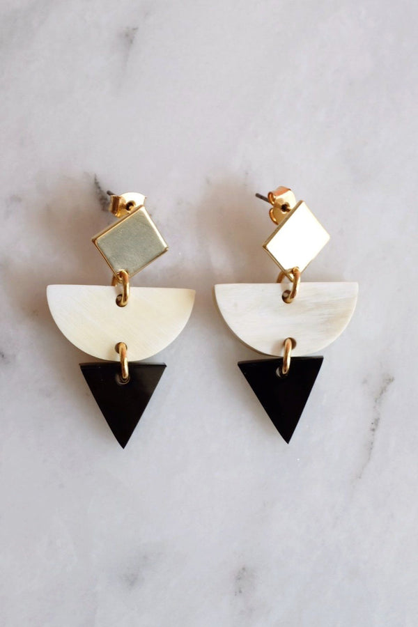 Buom 16K Gold Plated Color Block Geometric Statement Buffalo Horn Earrings - ourCommonplace