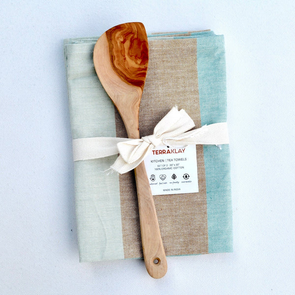 Kitchen Towel Set With Olive Wood Spoon Gift - ourCommonplace
