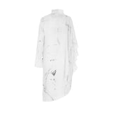 Asymmetrical Marbled Bamberg Satin Dress In White & Grey - ourCommonplace