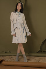 Hand Marbled Silk Button Up Dress - Blue & Grey - ourCommonplace