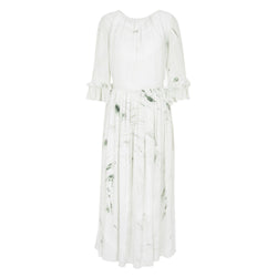 Hand Marbled Silk Gather Dress - White & Green - ourCommonplace