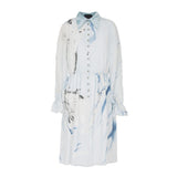 Hand Marbled Silk Button Up Dress - Blue & Grey - ourCommonplace