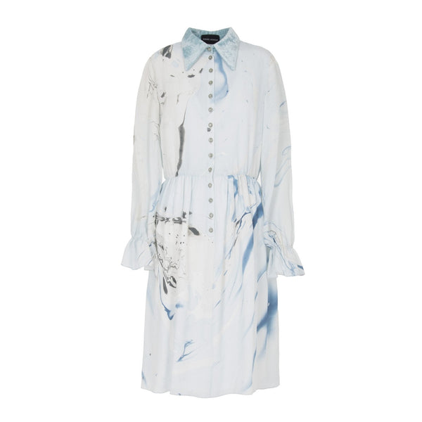 Hand Marbled Silk Button Up Dress - Blue & Grey - ourCommonplace