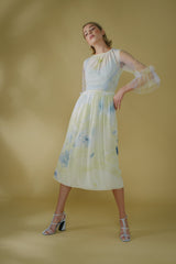 Silk Hand Marbled Gather Dress - Yellow & Blue - ourCommonplace