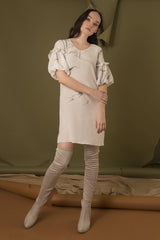 Hand Marbled Silk Tunic Dress - White & Grey - ourCommonplace