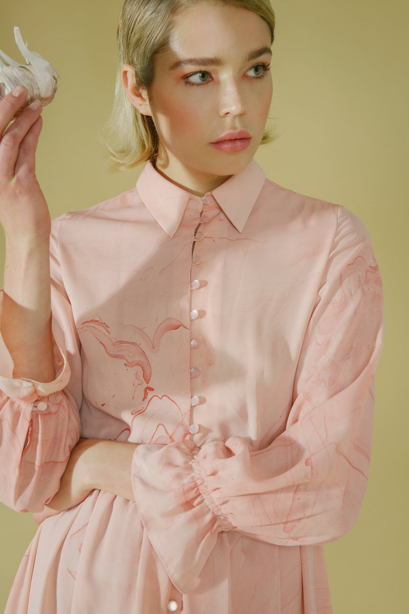Marbled Silk Button Up Dress - Pink - ourCommonplace