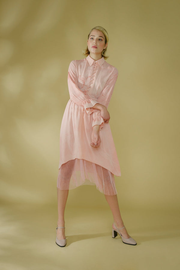 Marbled Silk Button Up Dress - Pink - ourCommonplace