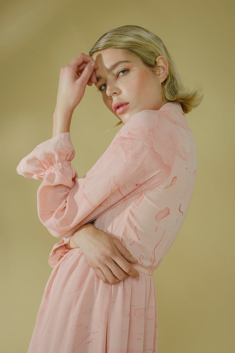 Marbled Silk Button Up Dress - Pink - ourCommonplace