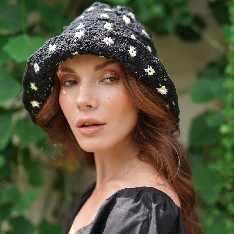 FLORA Crochet Hat, in Black - ourCommonplace