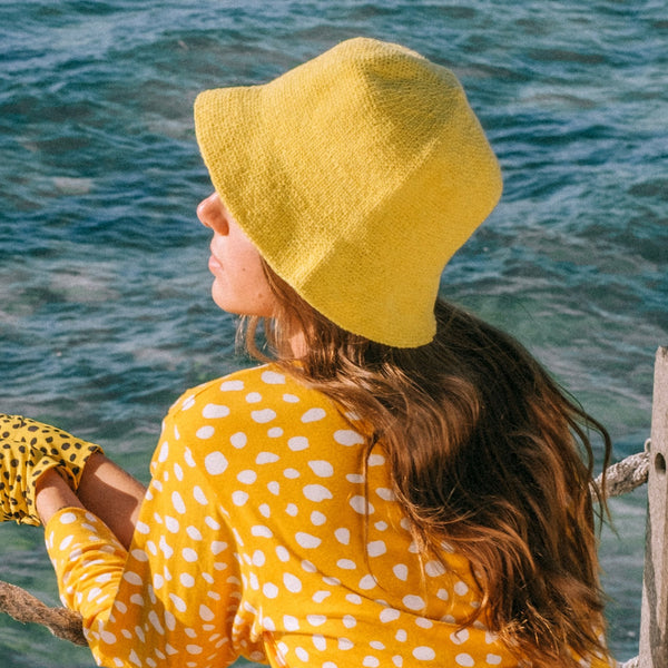 FLORETTE Crochet Bucket Hat, in Yellow - ourCommonplace