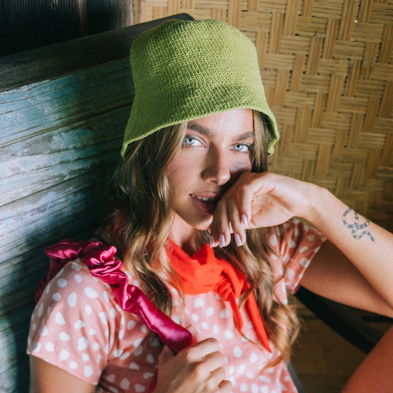 FLORETTE Crochet Bucket Hat, in Lime Green - ourCommonplace