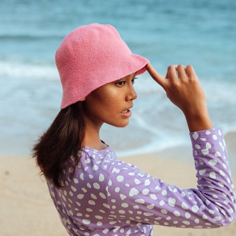 FLORETTE Crochet Bucket Hat, in Pink - ourCommonplace