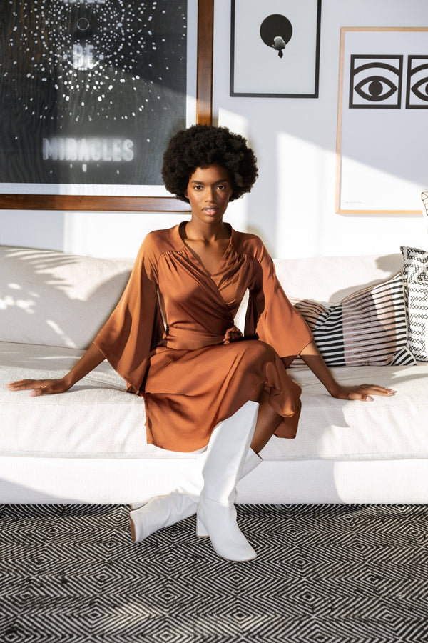 Rhia Kimono Dress / Sugar Almond Brown Silk - ourCommonplace