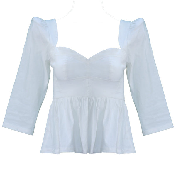 Esme Sweetheart Top / Milkly White Stretch Linen - ourCommonplace