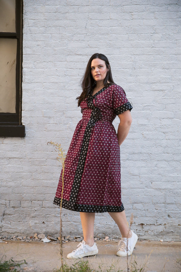 Sara Kimono Dress / Scarlet Red & Black Contrast Cotton - ourCommonplace