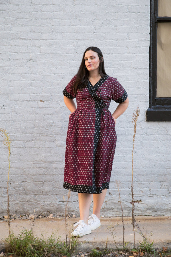 Sara Kimono Dress / Scarlet Red & Black Contrast Cotton - ourCommonplace