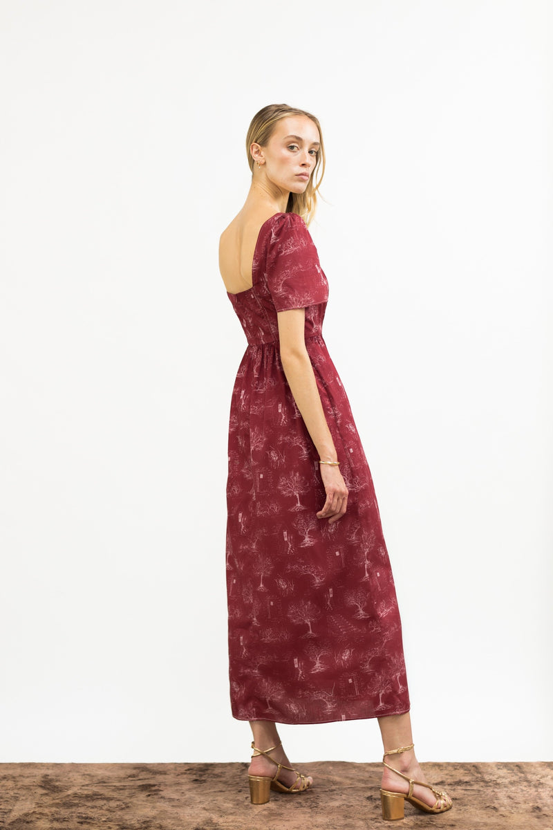 Beatrice Maxi Dress With Sweetheart Neckline / Ruby Red + Alabaster Cotton Toile - ourCommonplace