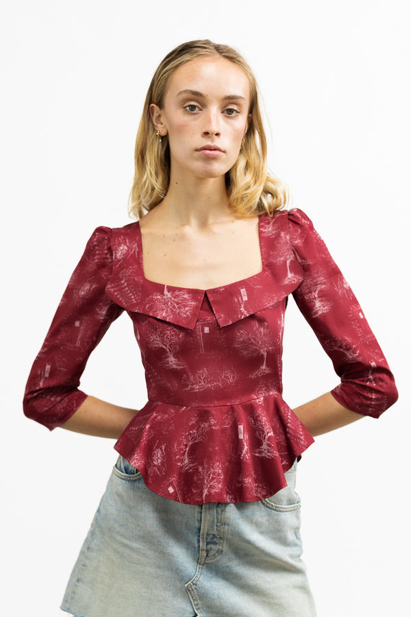 Mari Top / Ruby Red + Alabaster Cotton Toile - ourCommonplace