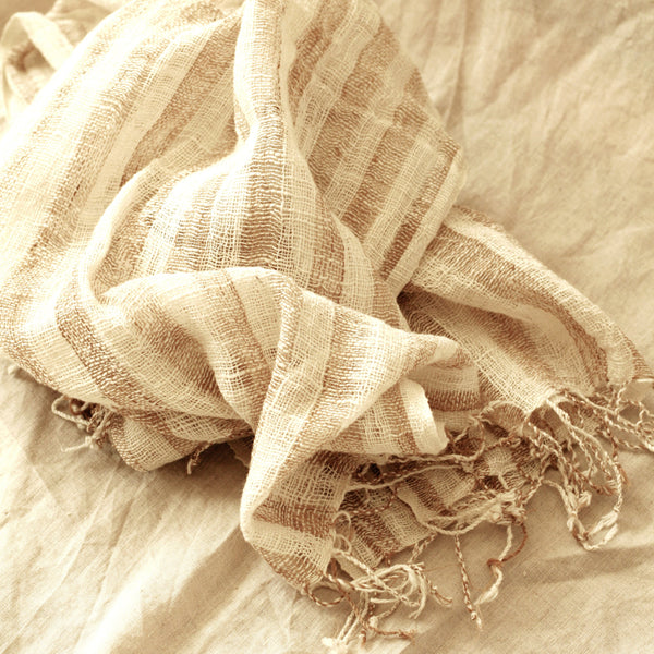 Fatima Hand-Loomed Raw Cotton Scarf, in Beige - ourCommonplace
