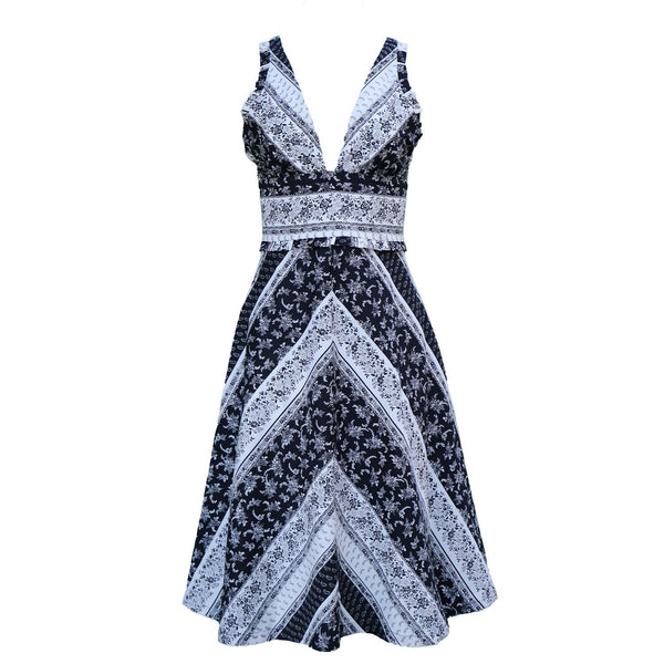 Freya Halter Dress / Black & Milky White Floral Stripe Cotton - ourCommonplace